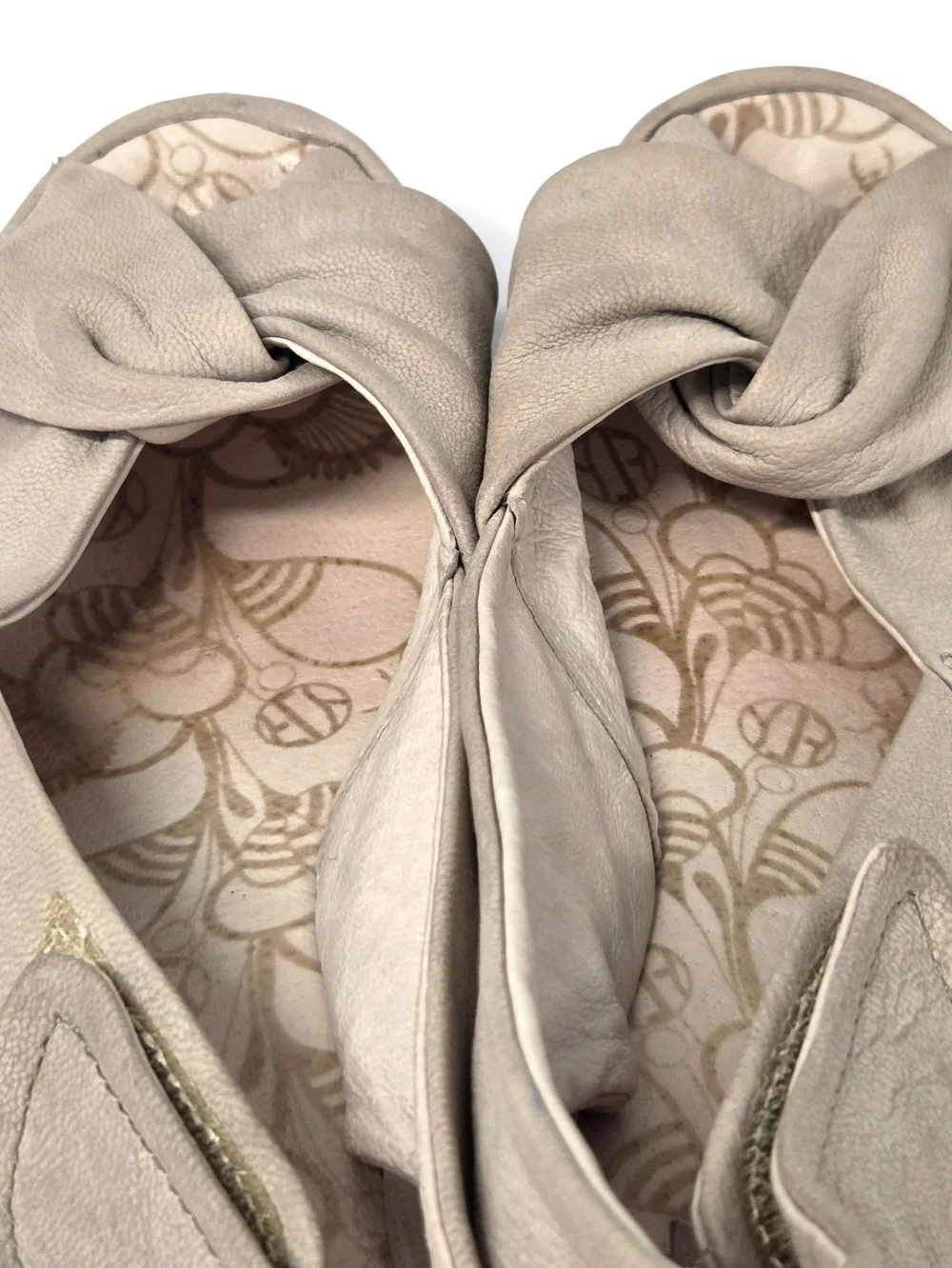 FLY London YAKIN Leather Wedge Sandals Taupe Beige Peep Toe Platform 37 US 6.5/7